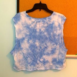 Soft airy loose tank with blue tie dye design